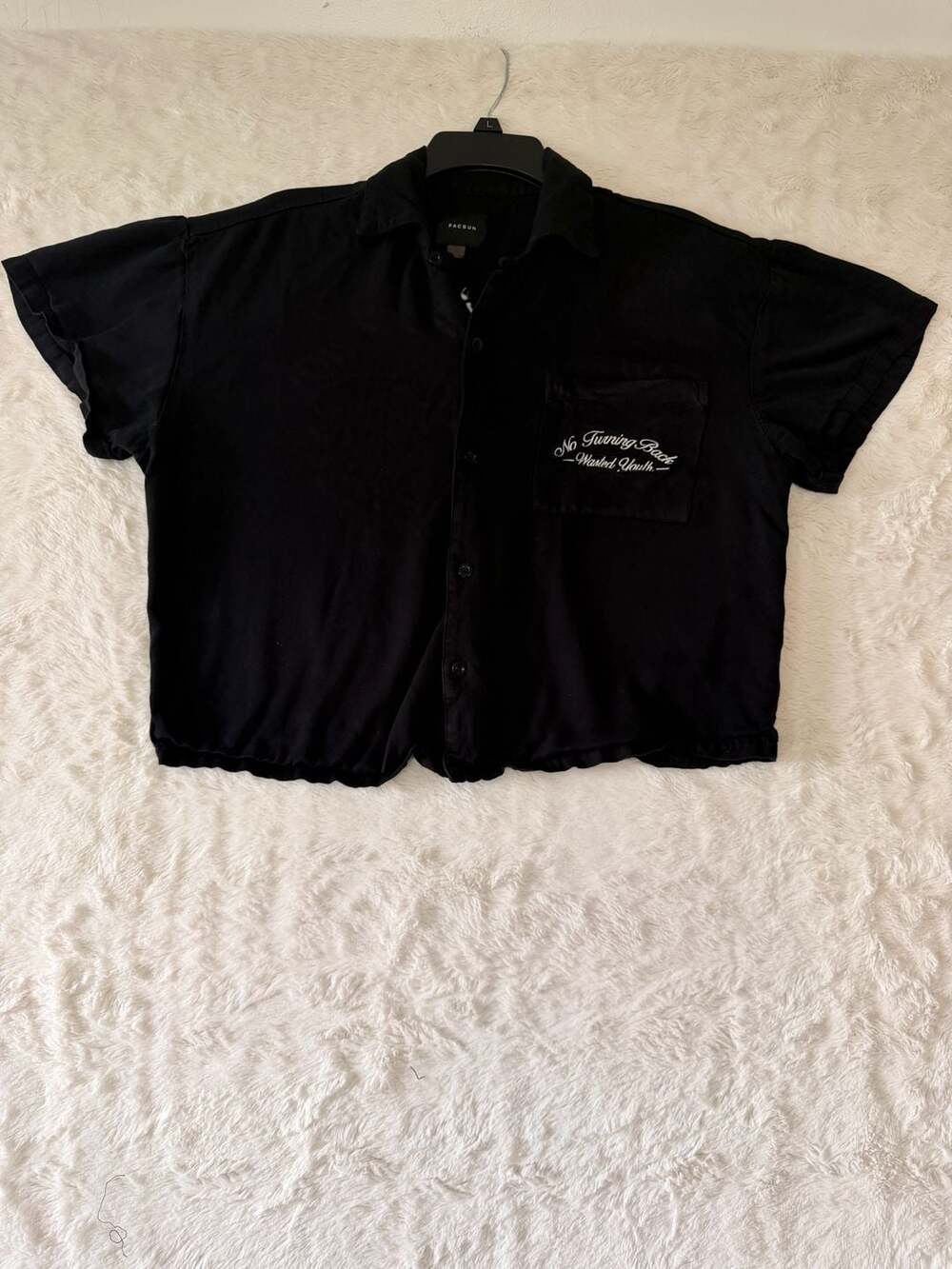 PacSun Black No Turning Back Wasted Youth Embroidered Camp Shirt S